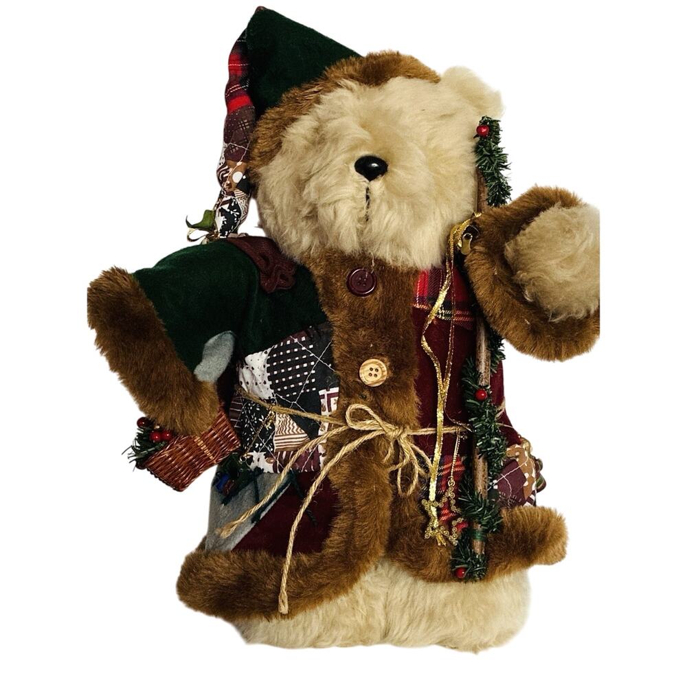 Vintage World Bazaar Christmas Santa Clause Gift Bag, Basket Trinkets Plush Bear